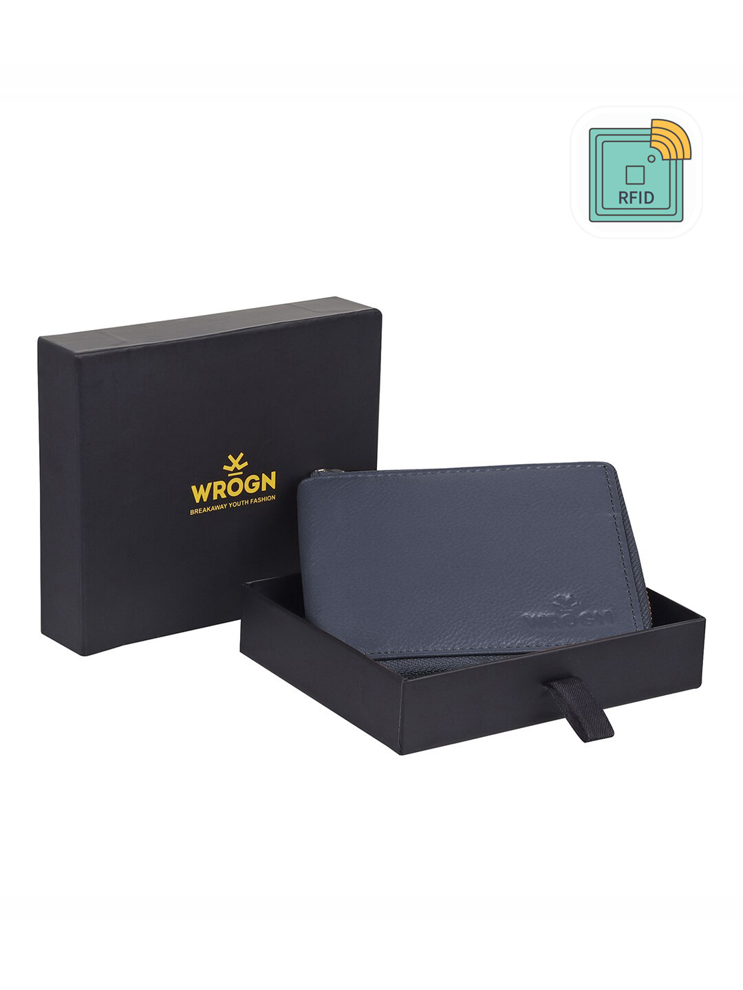 

WROGN Men Leather Two Fold Wallet, Grey