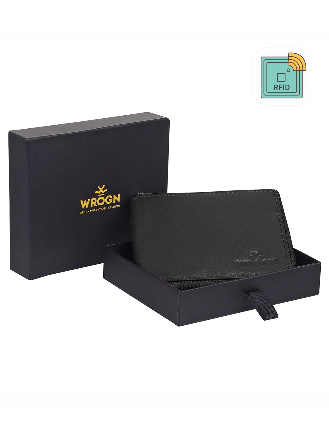 

WROGN Men Leather Two Fold Wallet, Black