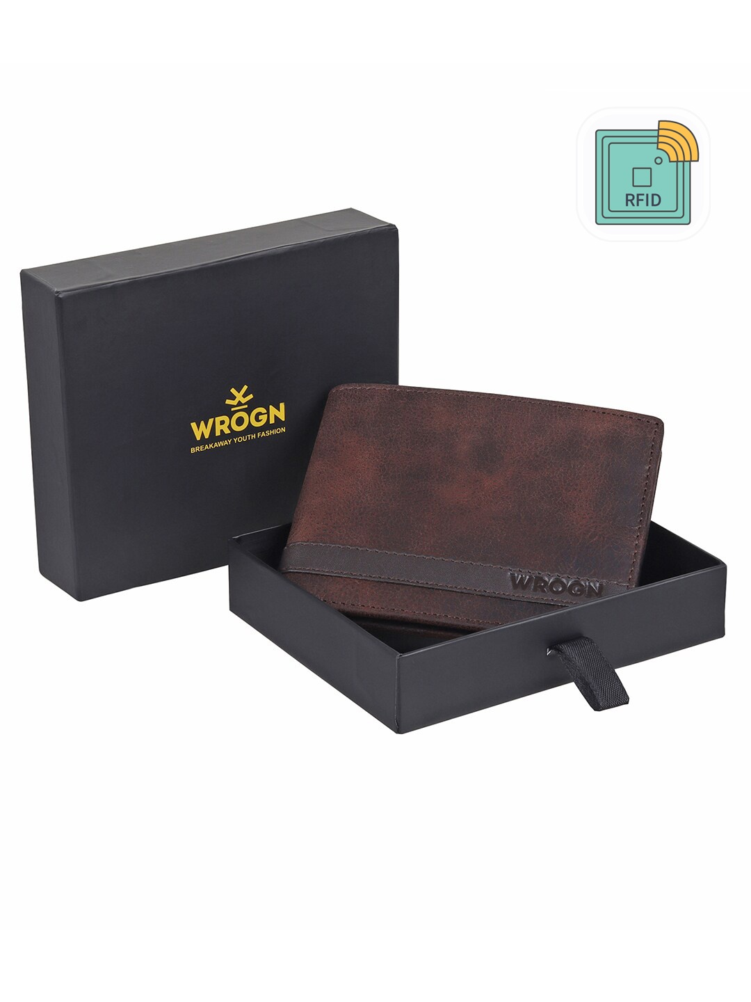 

WROGN Men Textured Leather Two Fold Wallet, Maroon