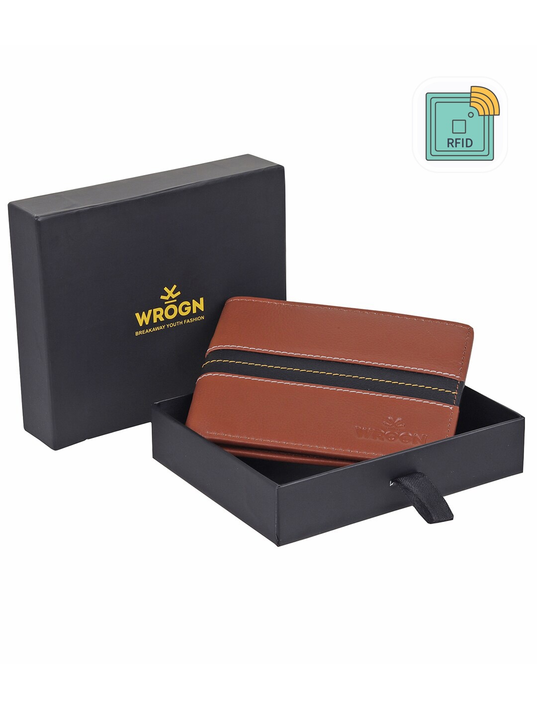 

WROGN Men Colourblocked Leather Two Fold Wallet, Tan