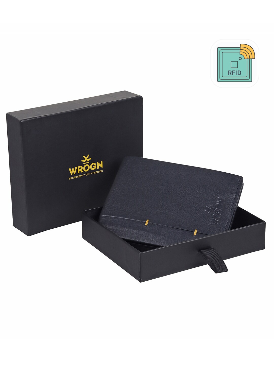 

WROGN Men Leather Two Fold Wallet, Black