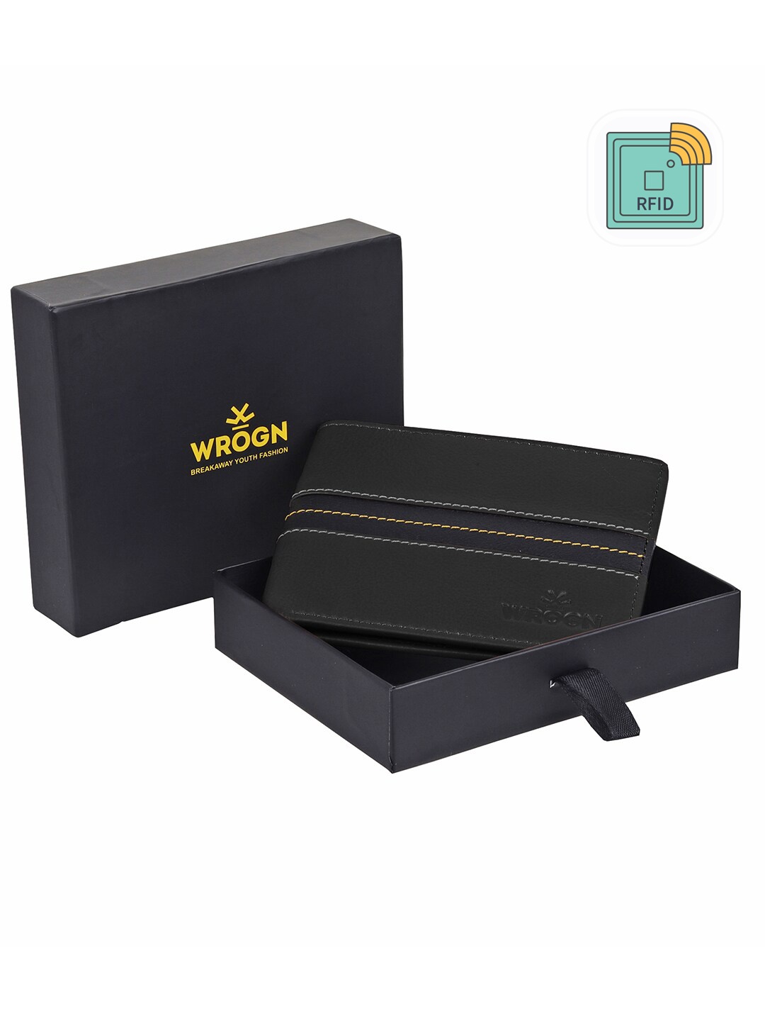 

WROGN Men Leather RFID Two Fold Wallet, Black