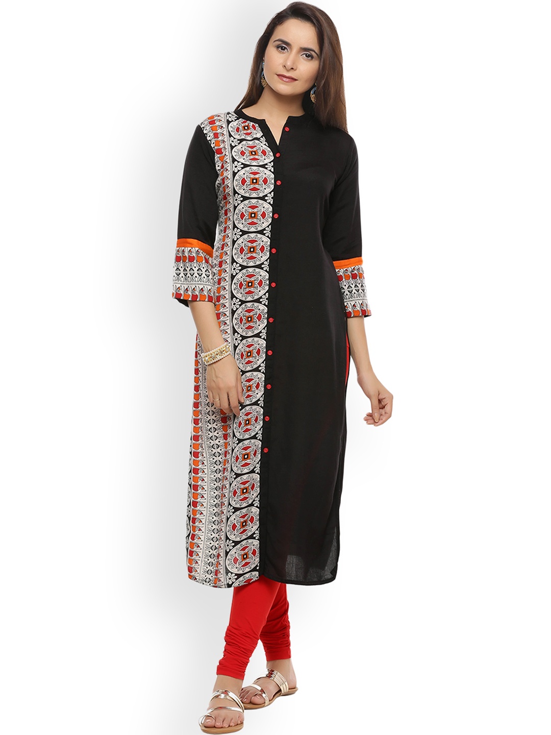 

Geroo Jaipur Black Printed Straight Rayon Kurta