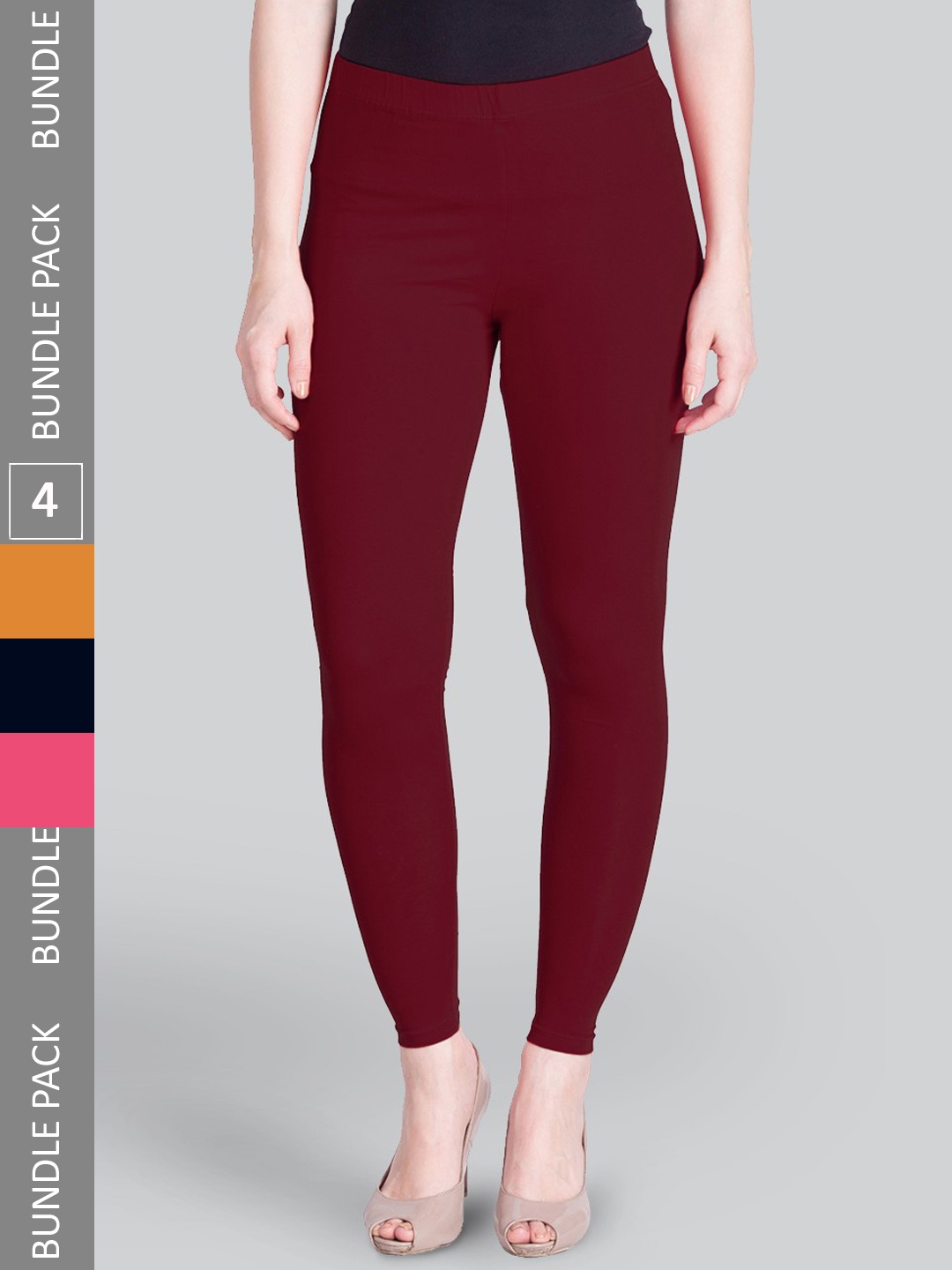 

LYRA Pack Of 4 Ankle-Length Leggings, Maroon