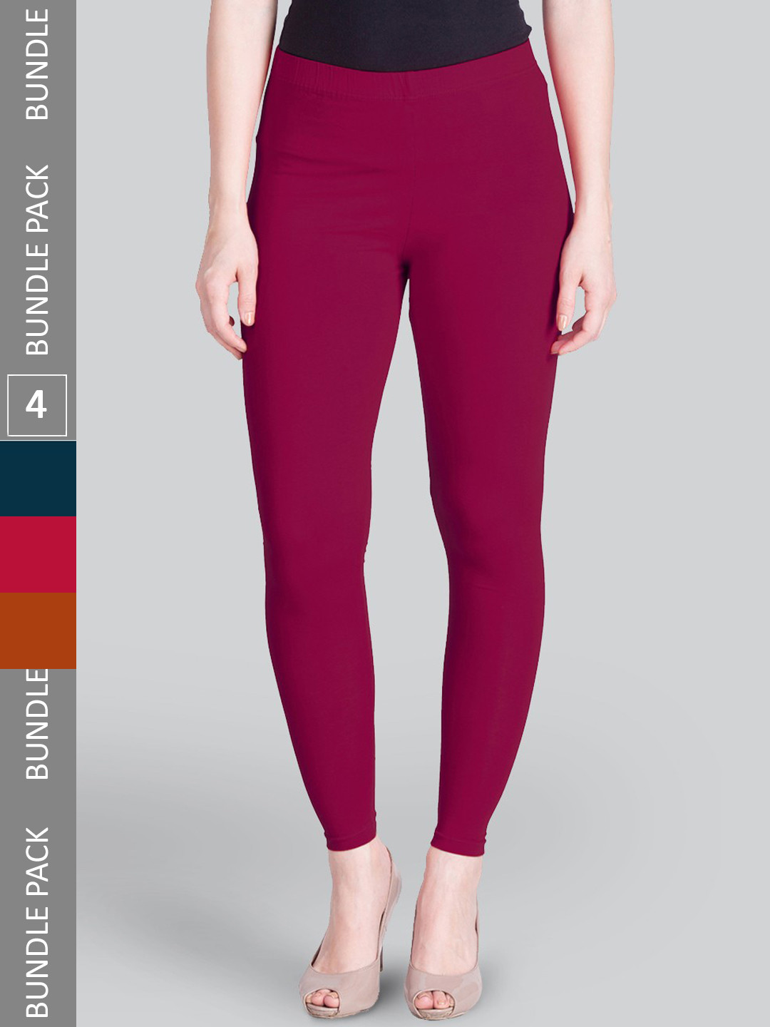 

LYRA Pack Of 4 Ankle-Length Leggings, Burgundy