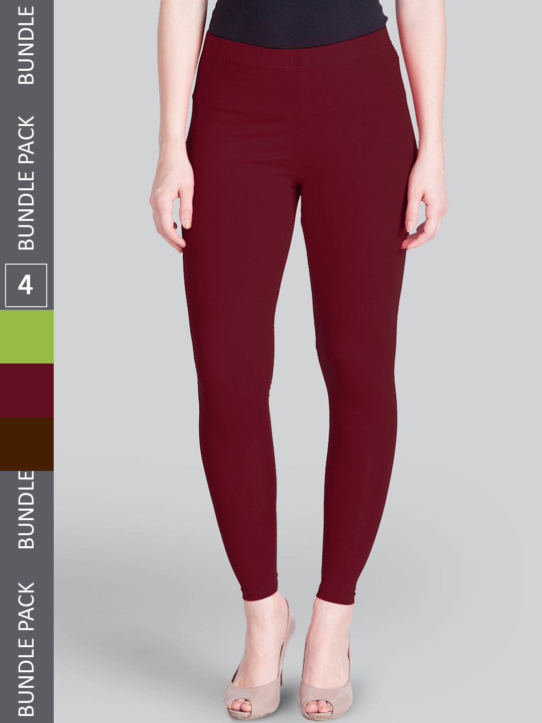 

LYRA Pack Of 4 Ankle-Length Leggings, Maroon