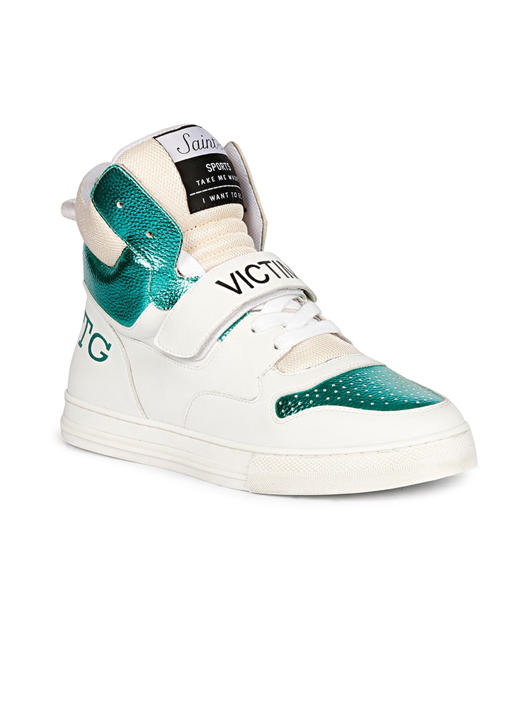 

Saint G Men Colourblocked Perforated Leather Sneakers, Green