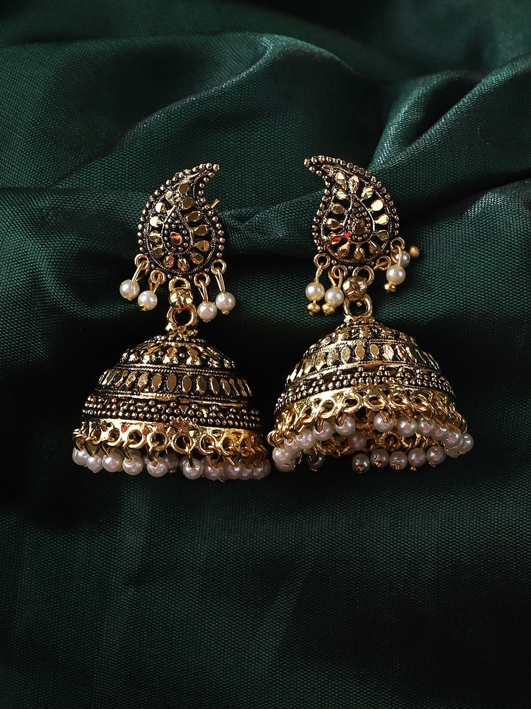 

ANIKAS CREATION Gold-Plated Dome Shaped Jhumkas Earrings