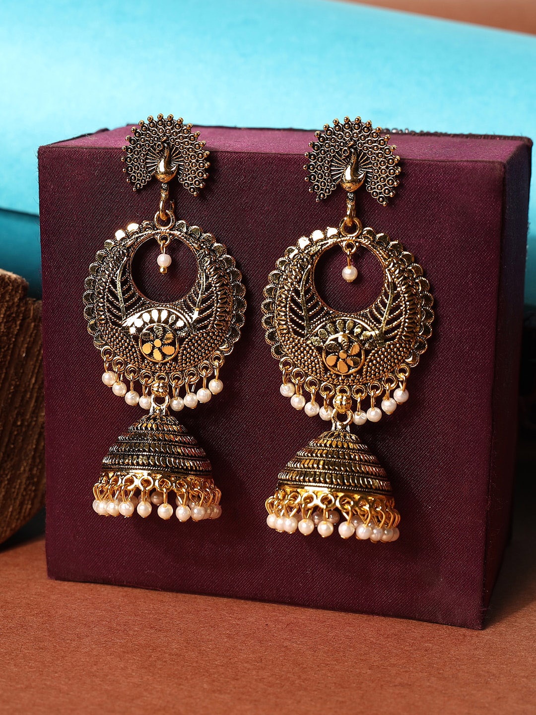 

ANIKAS CREATION Gold-Plated Contemporary Jhumkas Earrings