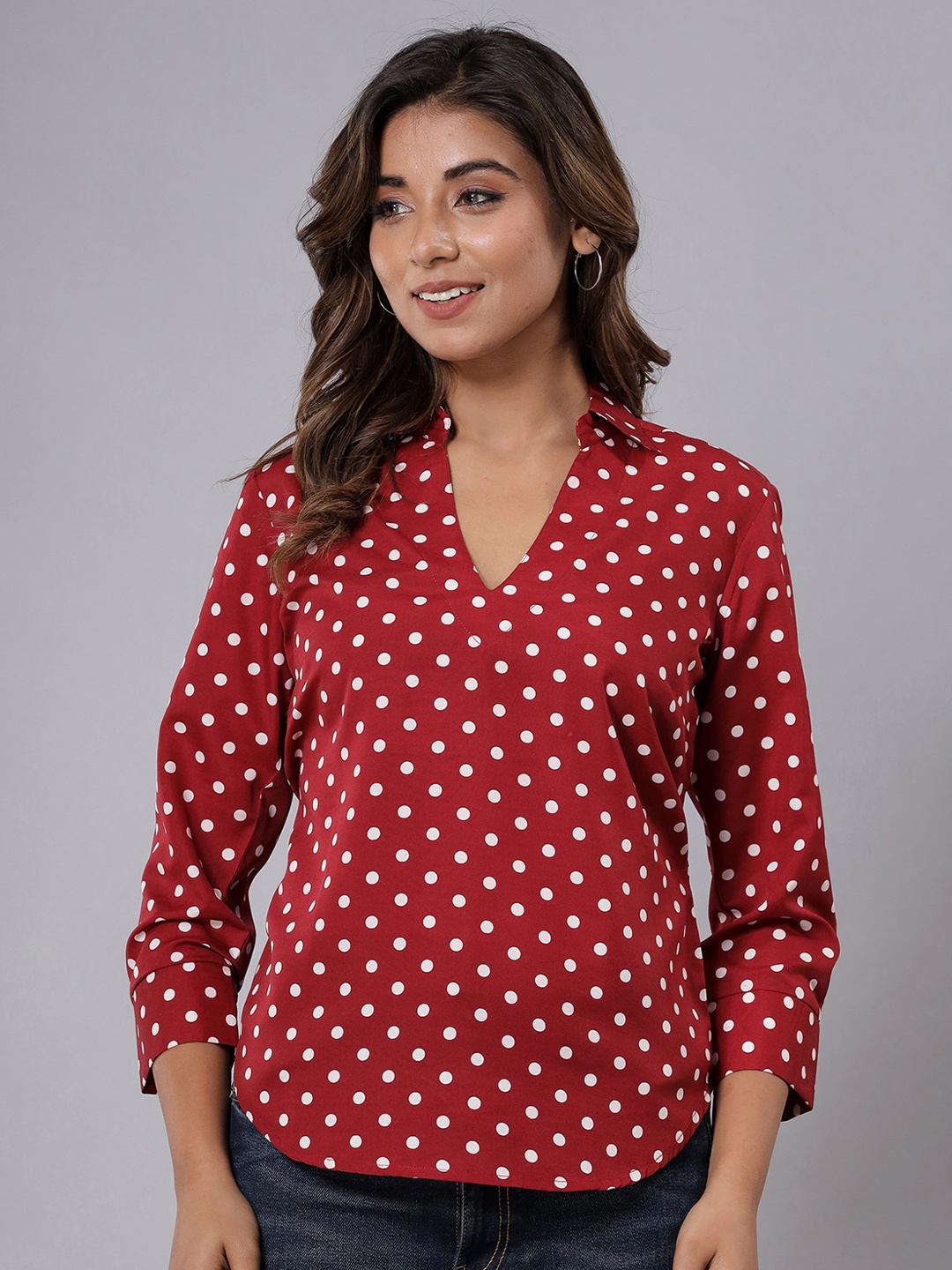 

Fab Star Polka Dots Printed Top, Maroon