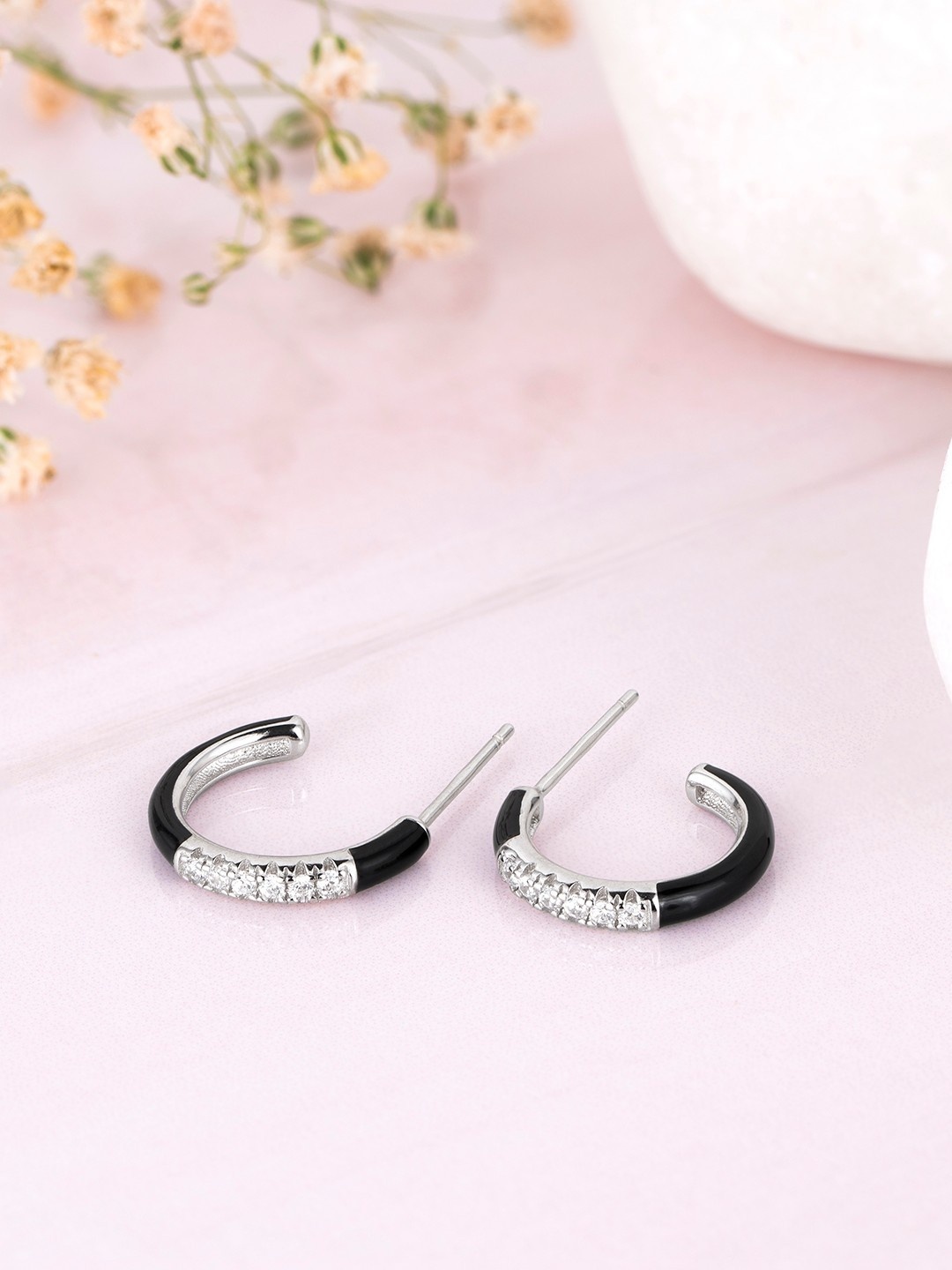 

Zavya 925 Sterling Silver Rhodium-Plated Circular Half Hoop Earrings