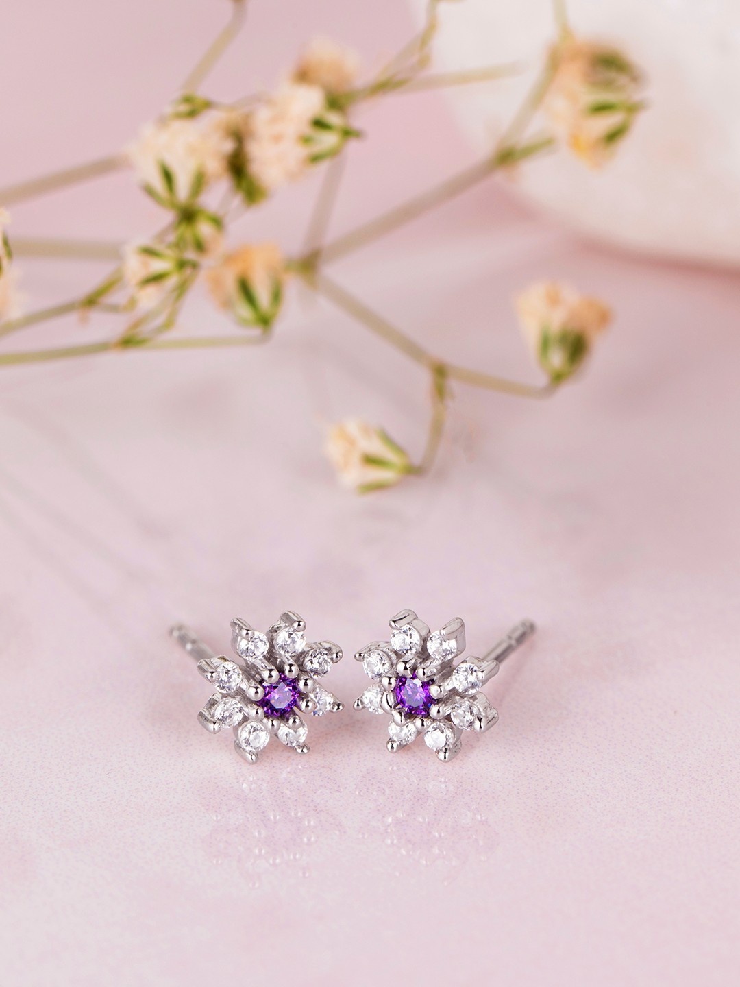 

Zavya Rhodium Plated 925 Sterling Silver Floral Stud Earrings