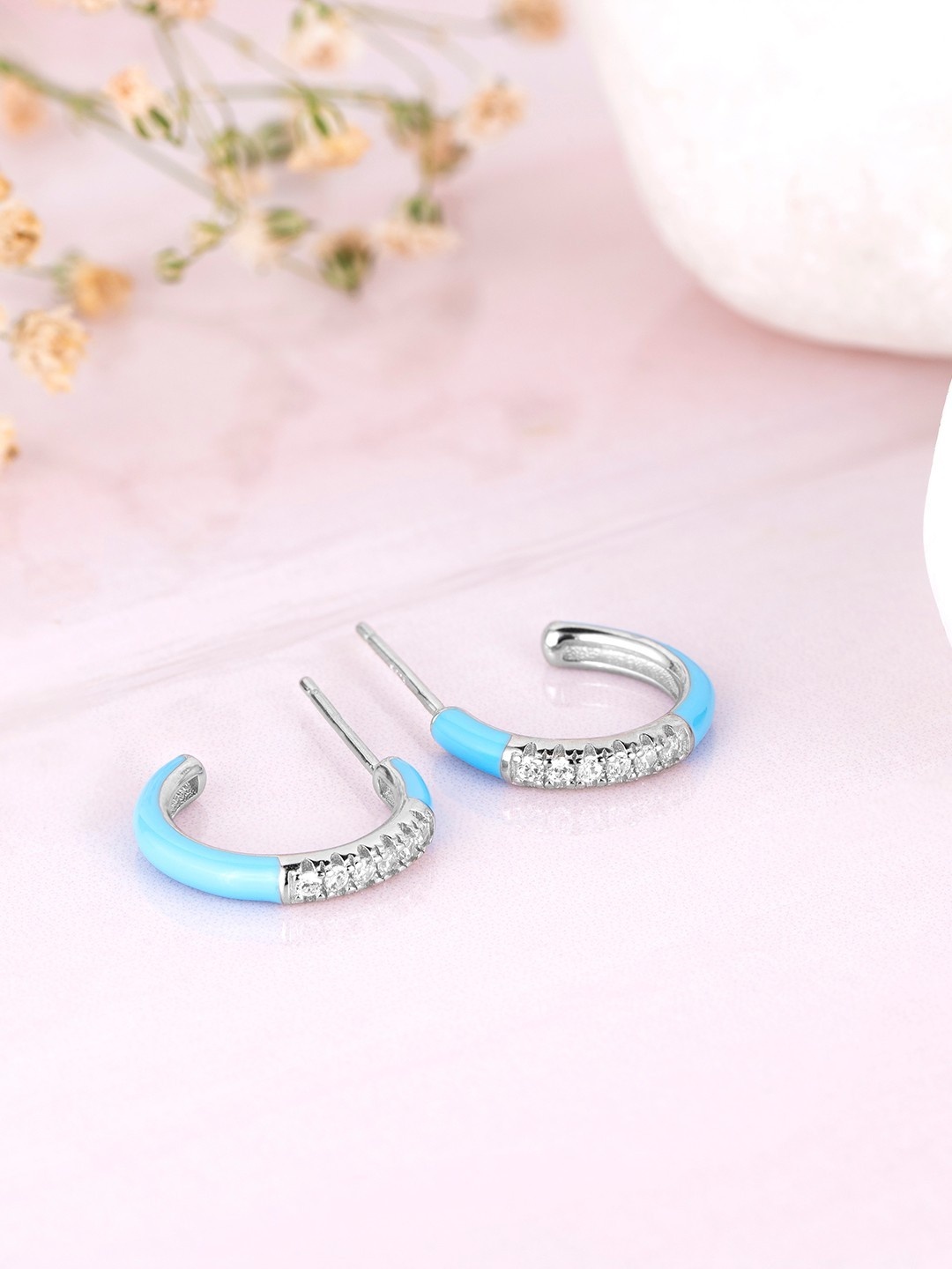 

Zavya 925 Cubic Zirconia Circular Half Hoop Earrings, Silver