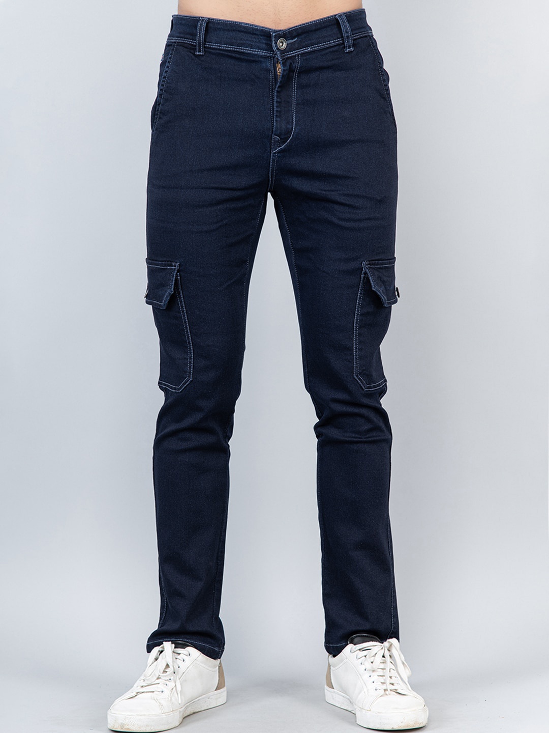 

Tistabene Men Cotton Regular Fit Mid-Rise Cargos Trousers, Navy blue