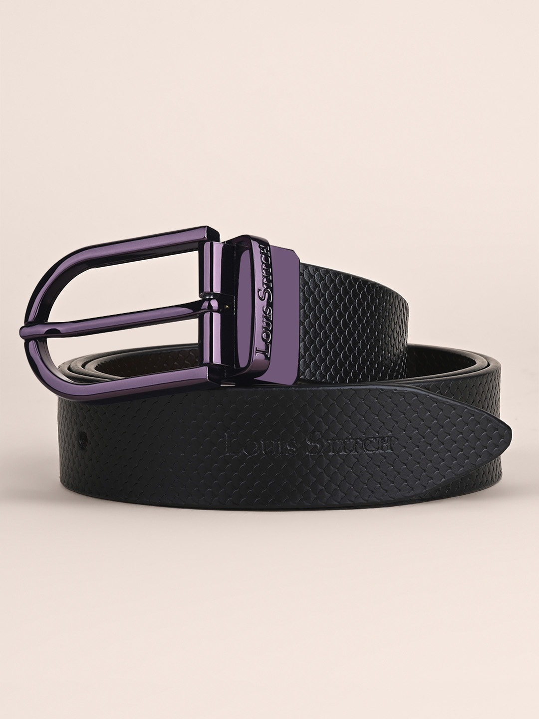 

LOUIS STITCH Men Italian Leather Textured Reversible Belt, Black