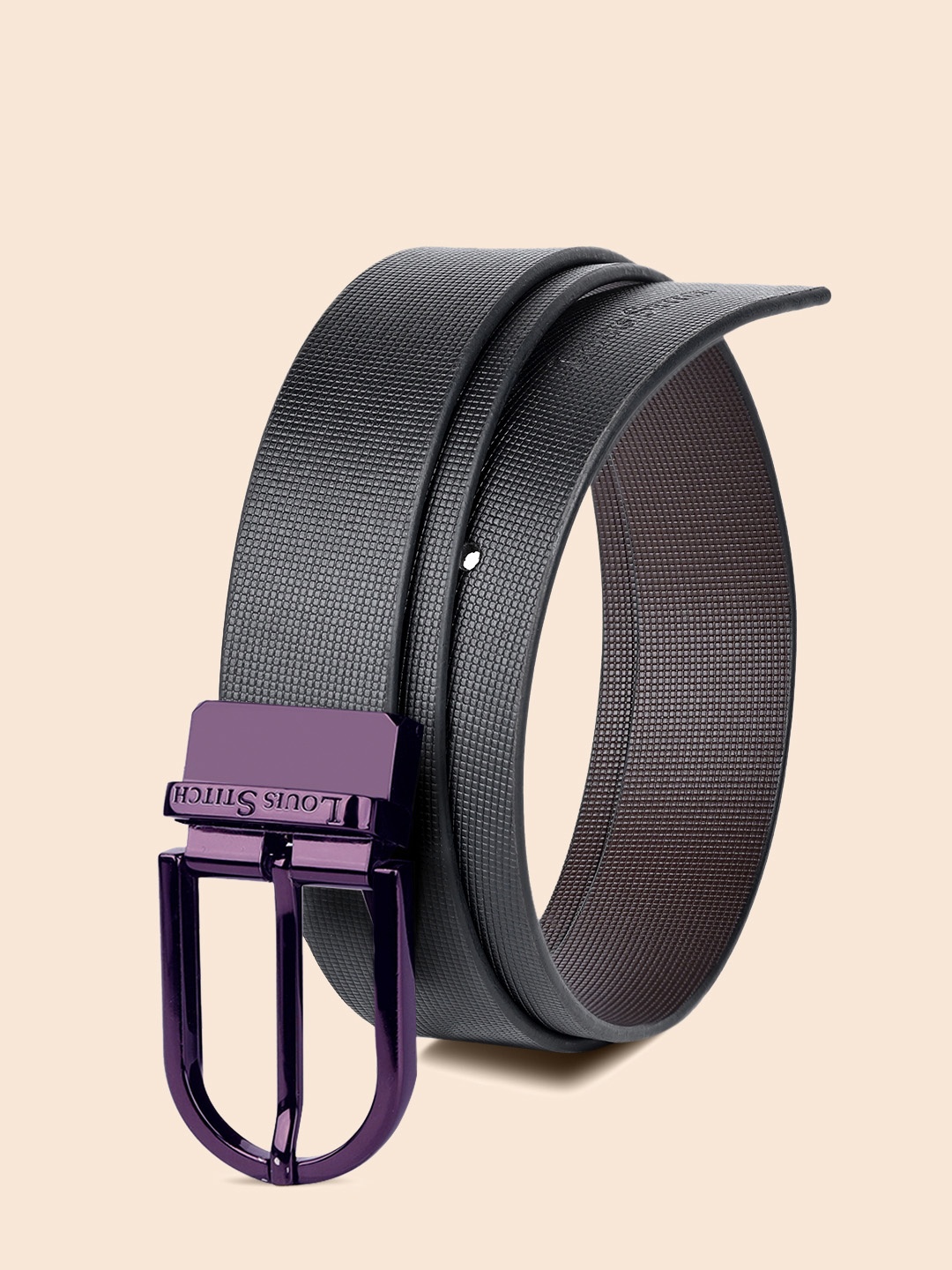 

LOUIS STITCH Men Italian Leather Textured Reversible Belt, Black