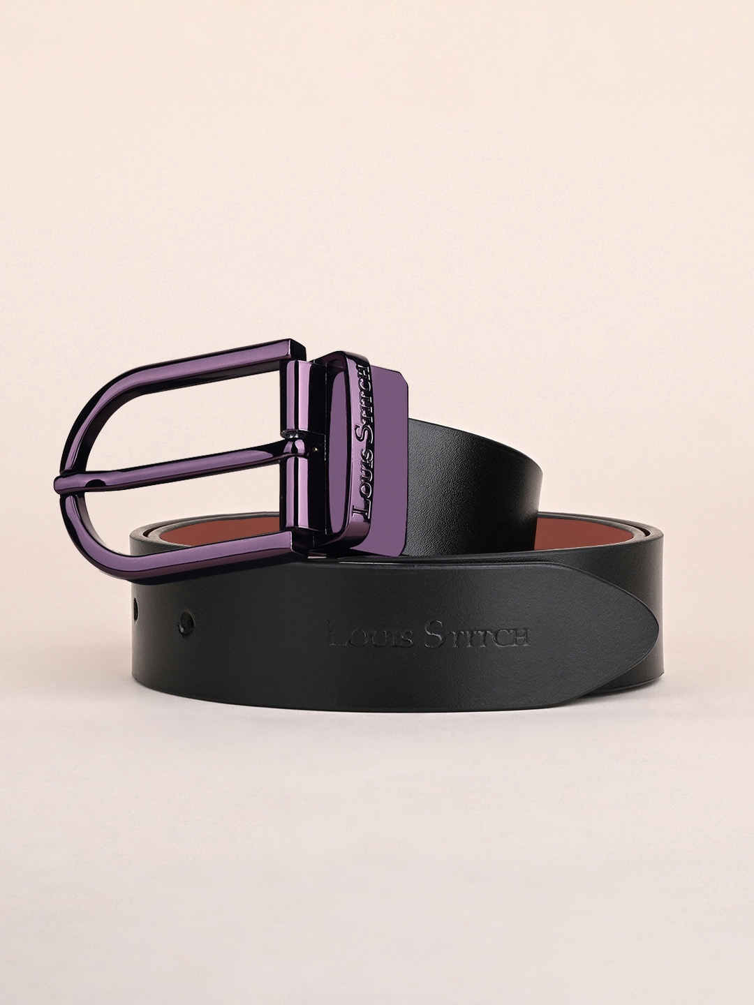 

LOUIS STITCH Men Italian Leather Textured Reversible Belt, Black
