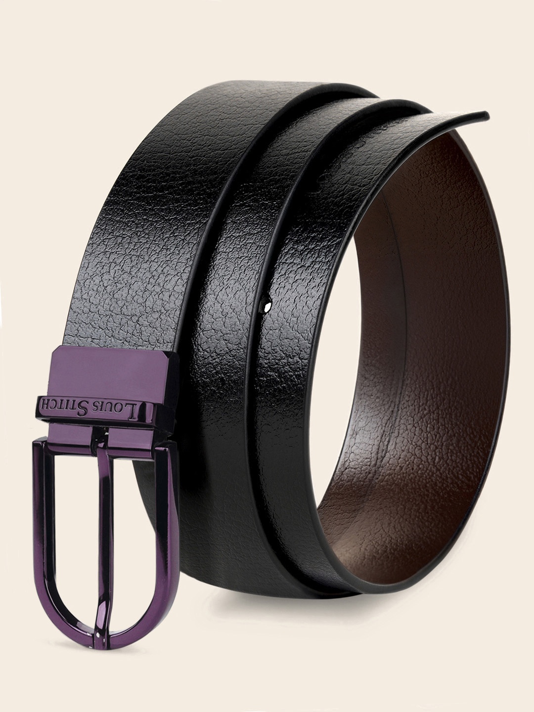 

LOUIS STITCH Men Italian Leather Textured Reversible Belt, Black