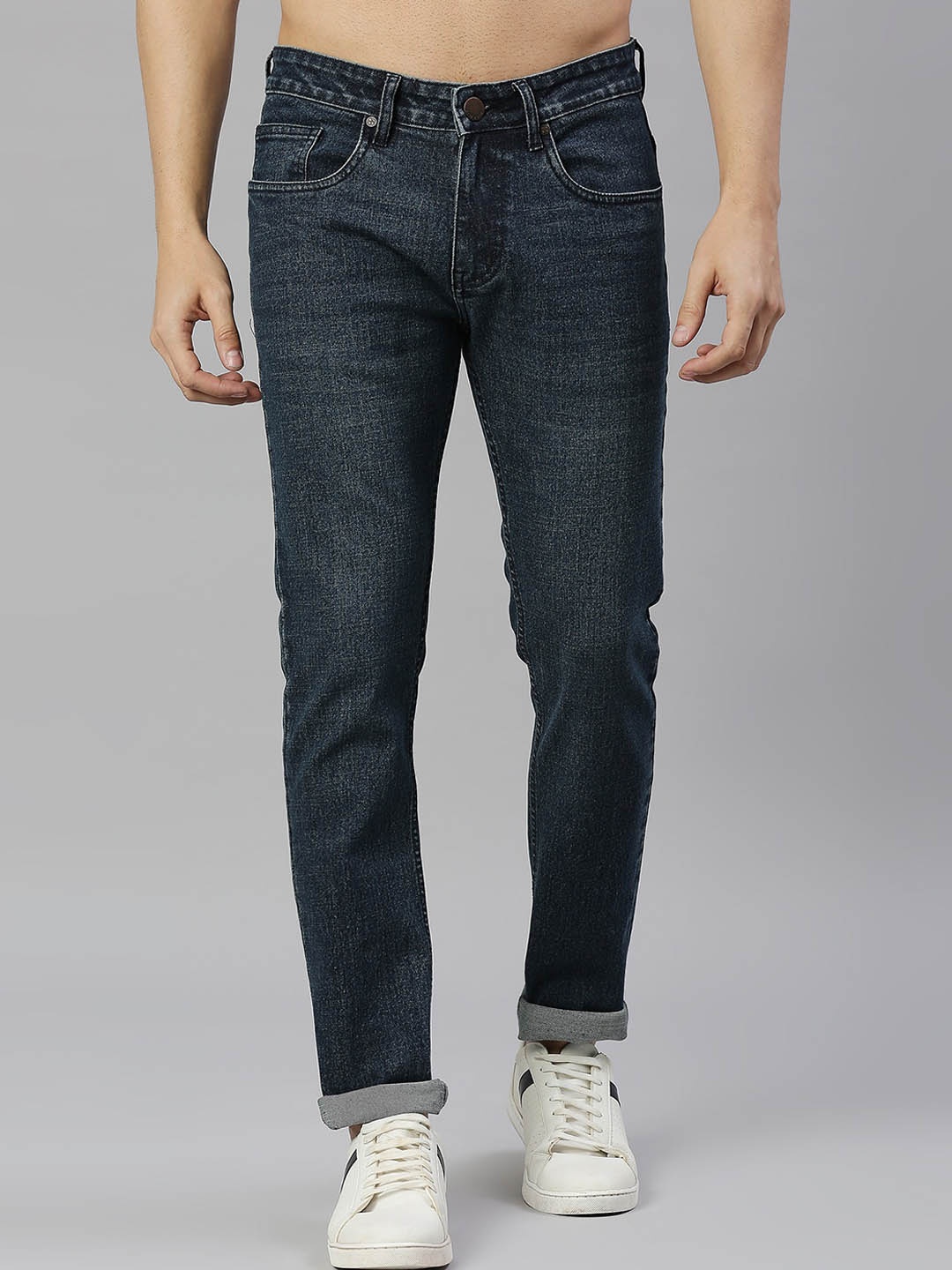 

HERE&NOW Men Smart Skinny Fit Light Fade Stretchable Jeans, Blue