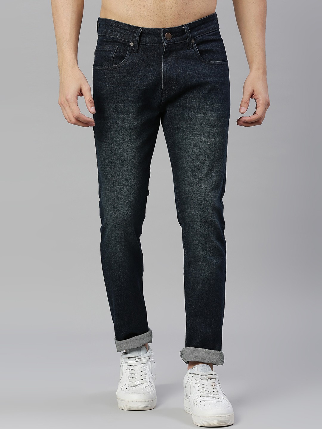 

HERE&NOW Men Light Fade Mid-Rise Smart Skinny Fit Stretchable Jeans, Blue