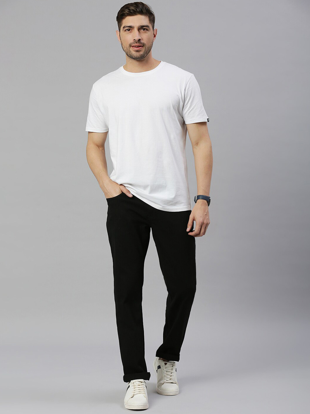 

HERE&NOW Men Smart Slim Fit Stretchable Cotton Jeans, Black
