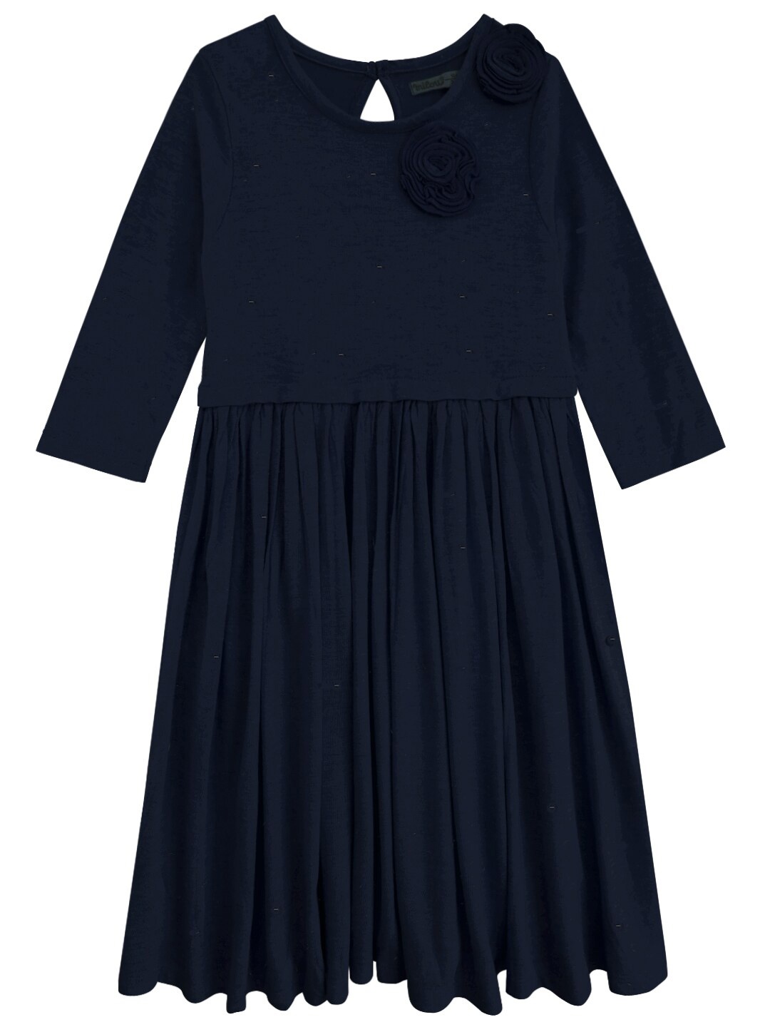 

milou Girls Round Neck Fit and Flare Dress, Navy blue