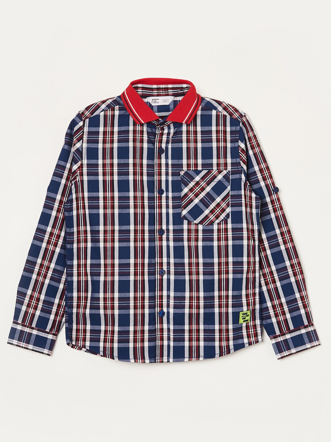 

Fame Forever by Lifestyle Boys Tartan Checks Cotton Casual Shirt, Navy blue