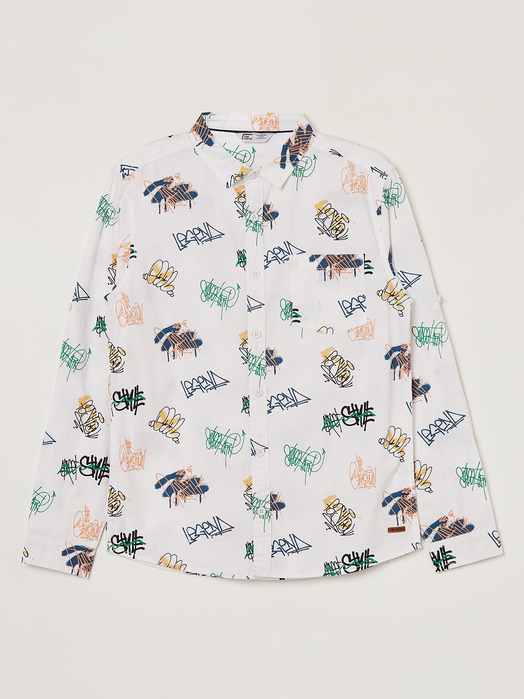 

Fame Forever by Lifestyle Boys Conversational Printed Cotton Casual Shirt, White