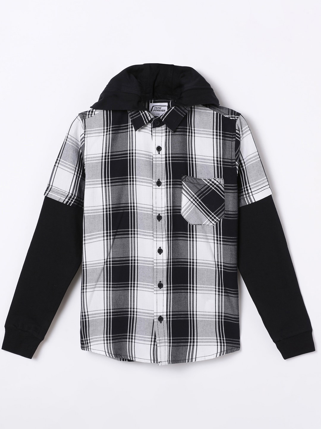 

Fame Forever by Lifestyle Boys Tartan Checks Checked Cotton Casual Shirt, Black