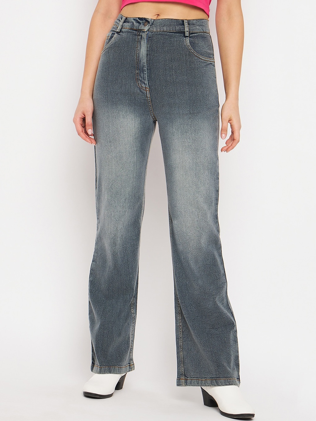 

Orchid Blues Women Bootcut High-Rise Heavy Fade Cotton Jeans, Grey