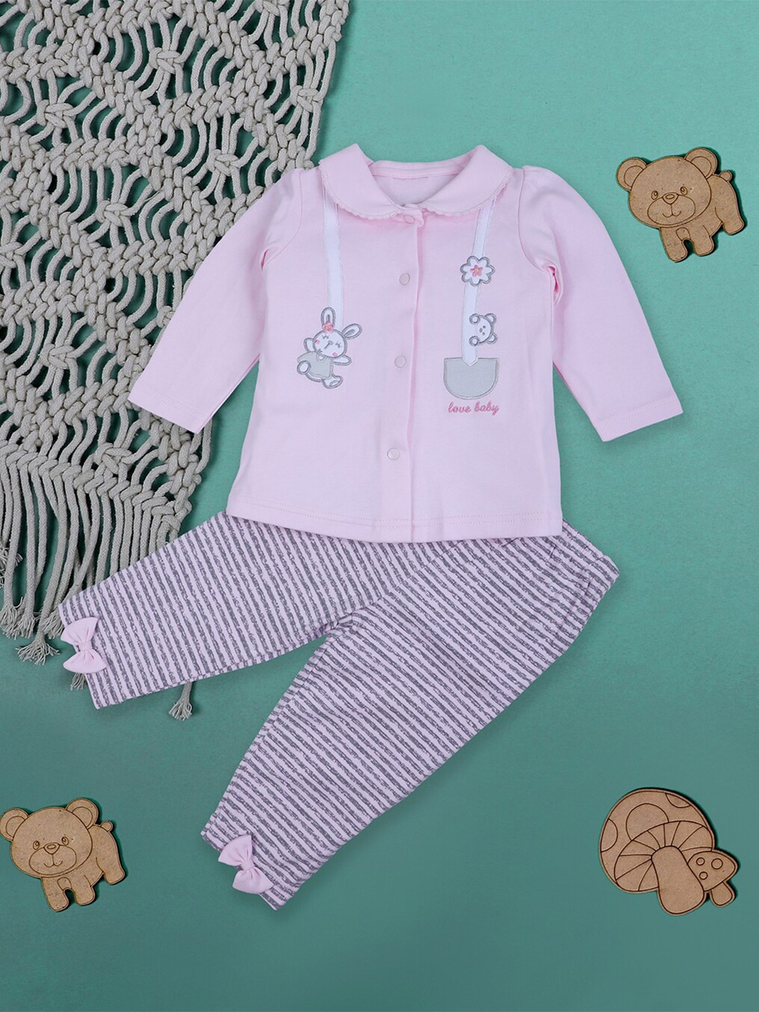 

Baby Moo Girls Pure Cotton Shirt with Trousers, Pink