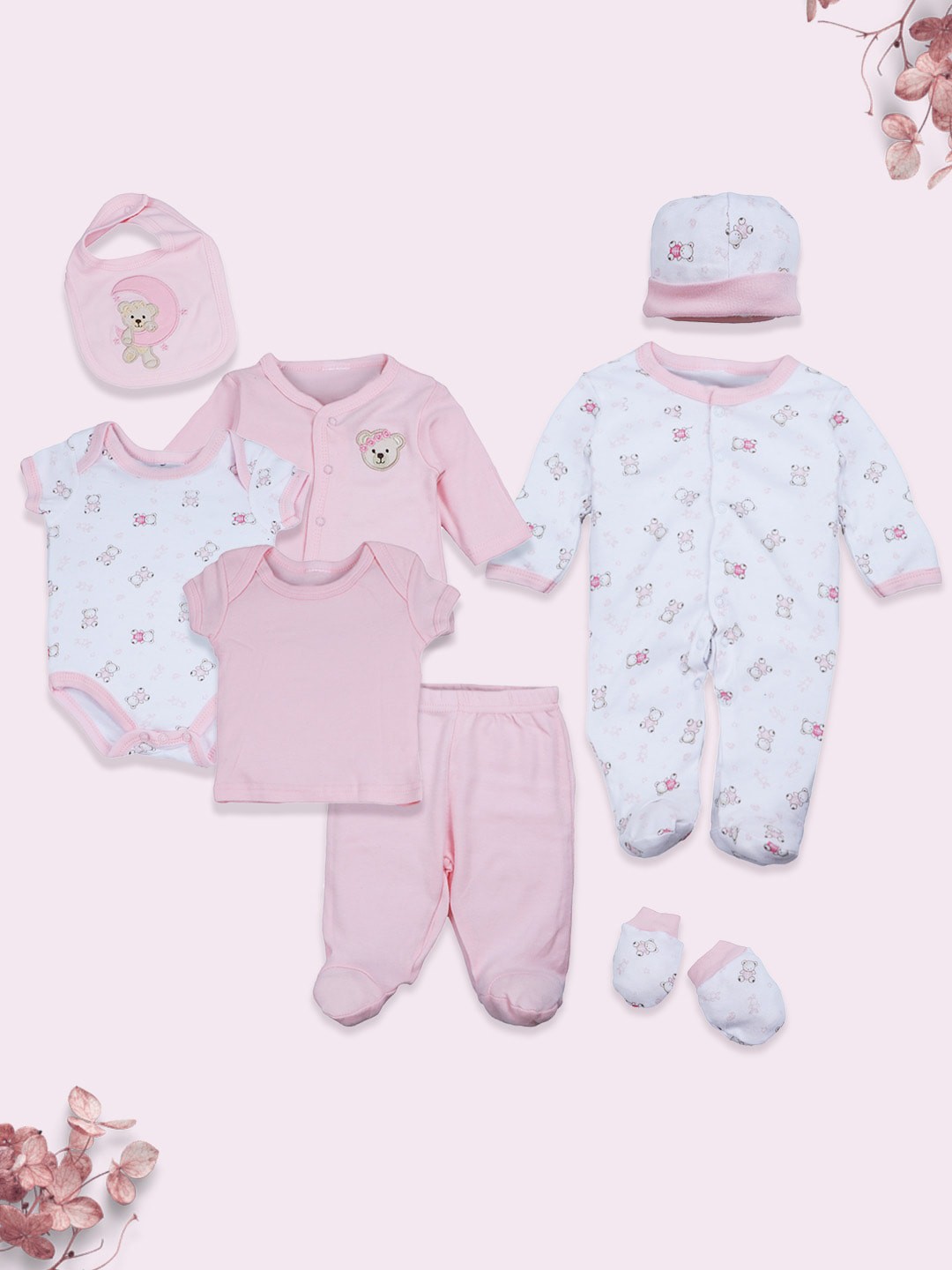 

Baby Moo Set Of 8 Pure Cotton Baby Apparel Gift Set, Pink