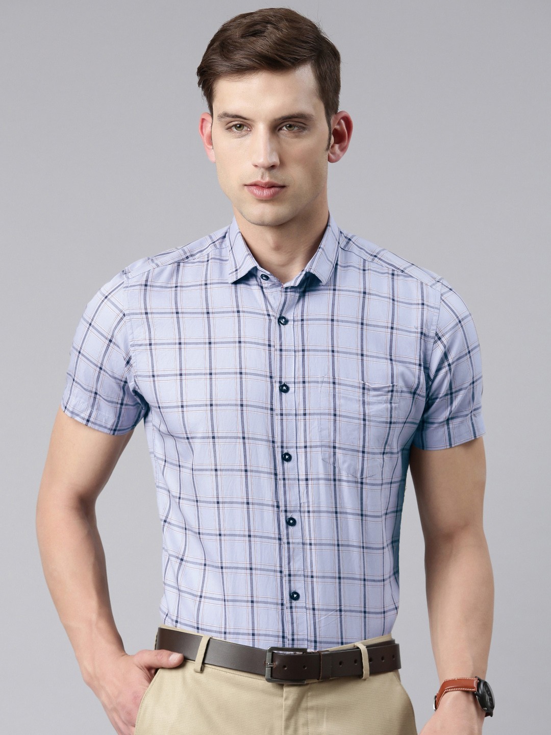 

5TH ANFOLD Slim Fit Windowpane Checks Opaque Formal Shirt, Grey
