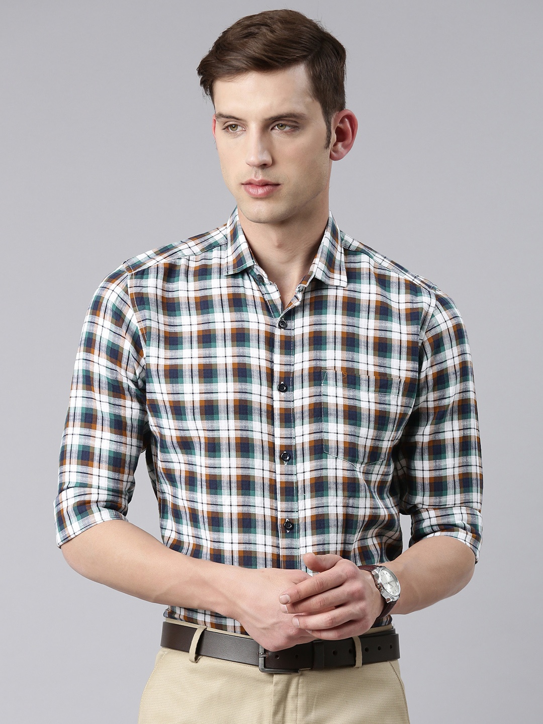 

5TH ANFOLD Slim Fit Opaque Checked Formal Shirt, White