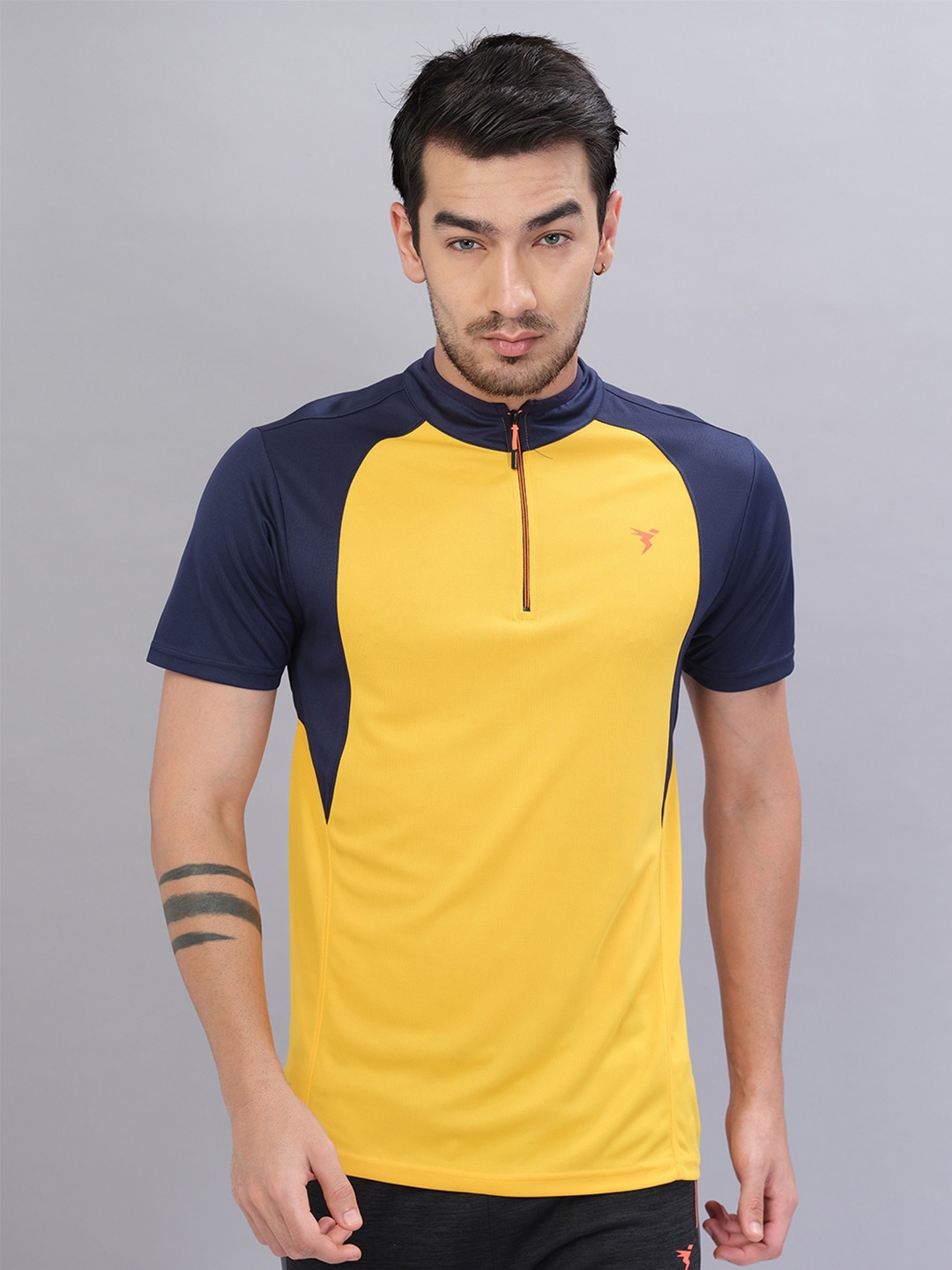 

Technosport Colourblocked High Neck Antimicrobial Sports T-shirt, Yellow