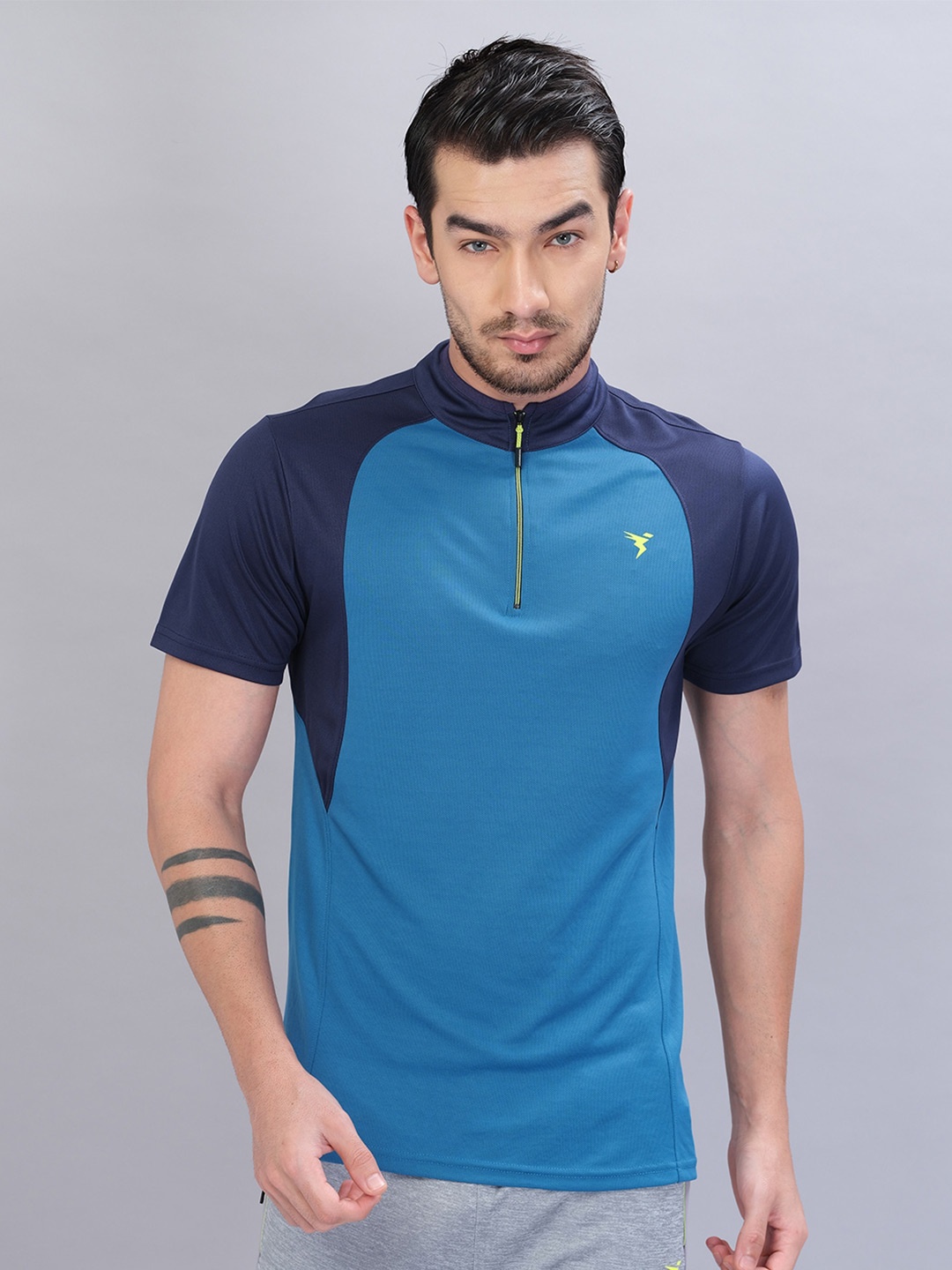 Technosport High Neck Antimicrobial Training or Gym T-shirt, Blue