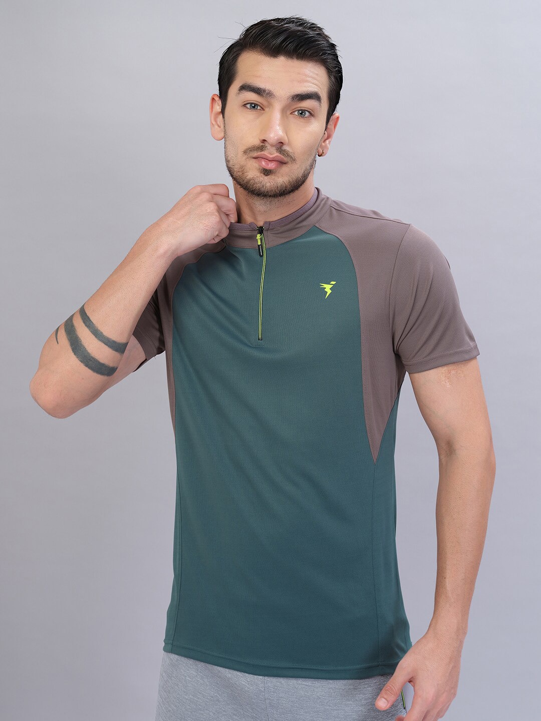 

Technosport Colourblocked High Neck Antimicrobial T-shirt, Green