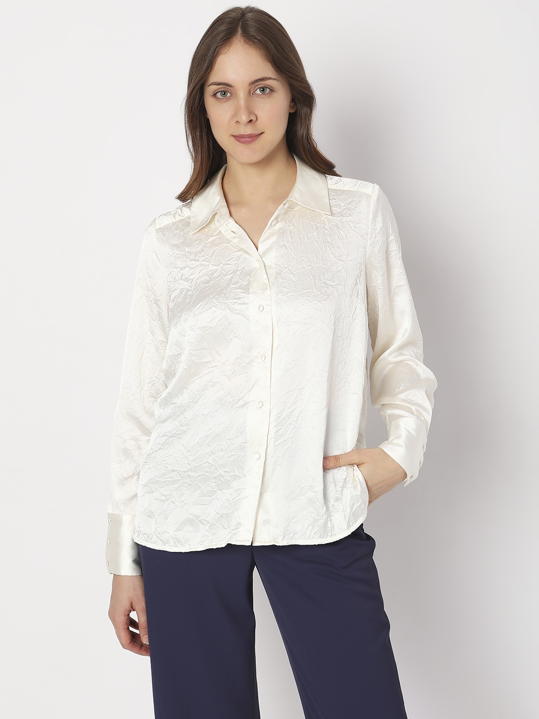 

Vero Moda Spread Collar Casual Shirt, Cream