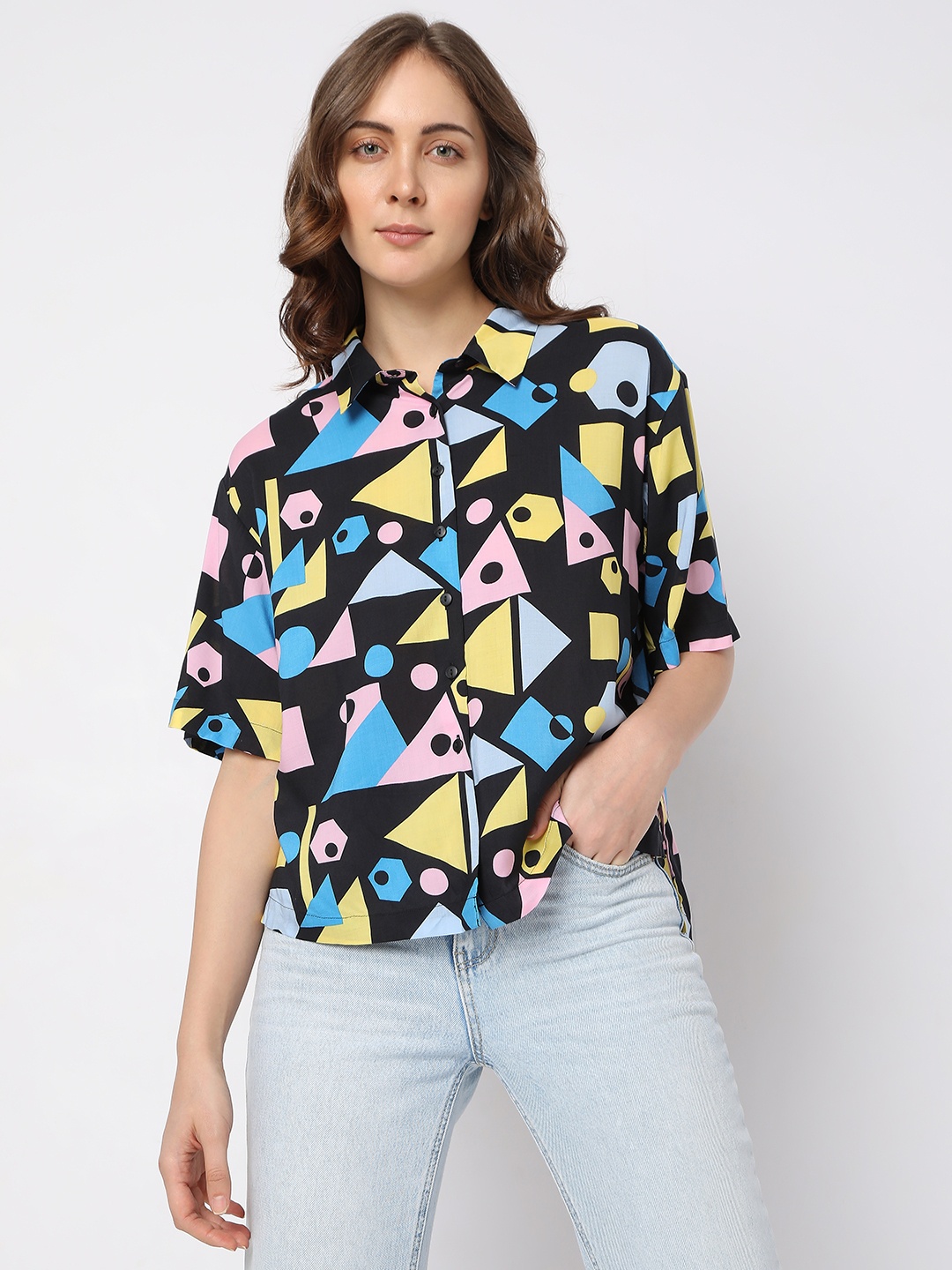 

Vero Moda Geometric Printed Casual Shirt, Black