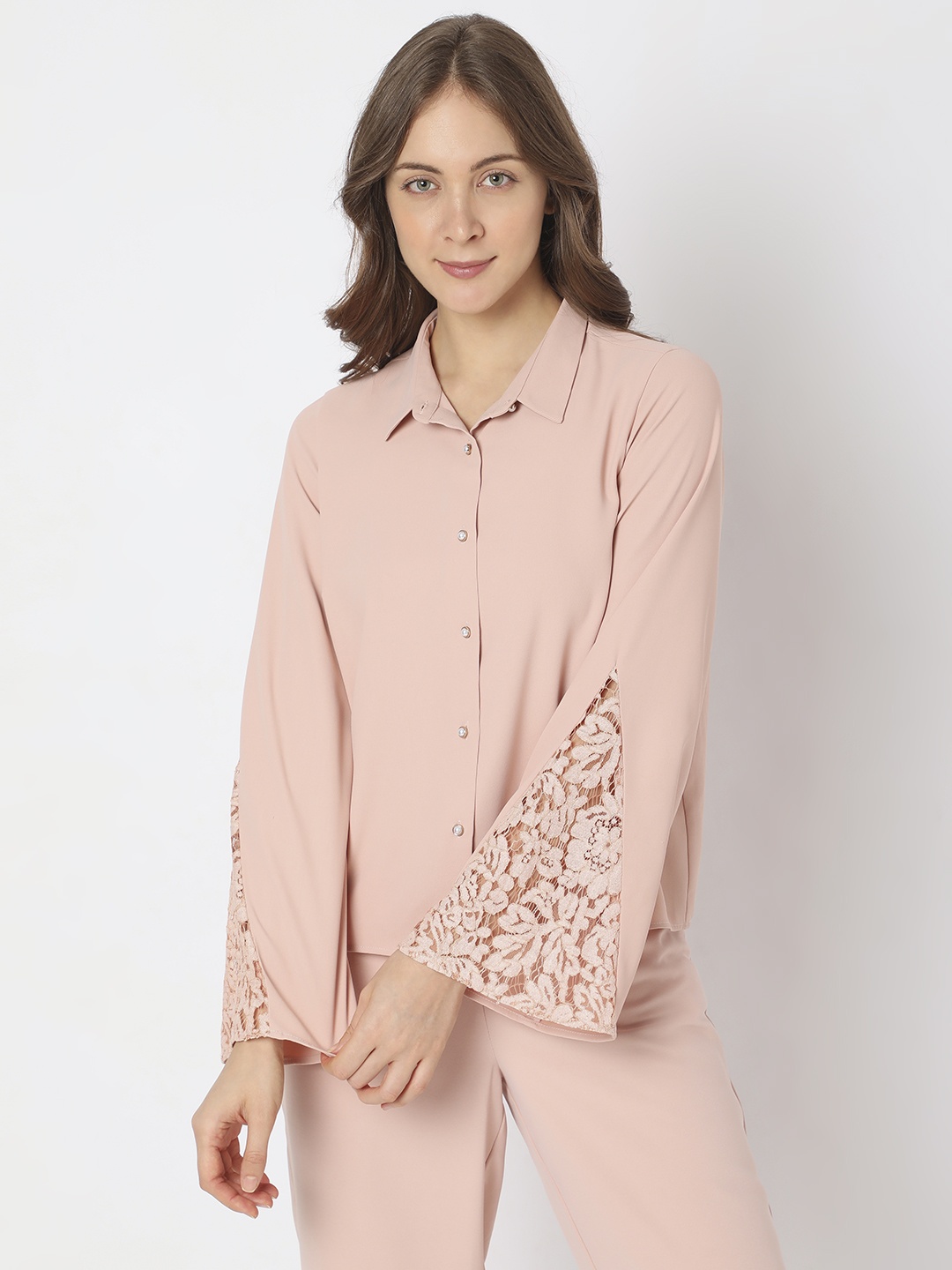 

Vero Moda Slim Fit Lace Inserted Casual Shirt, Pink