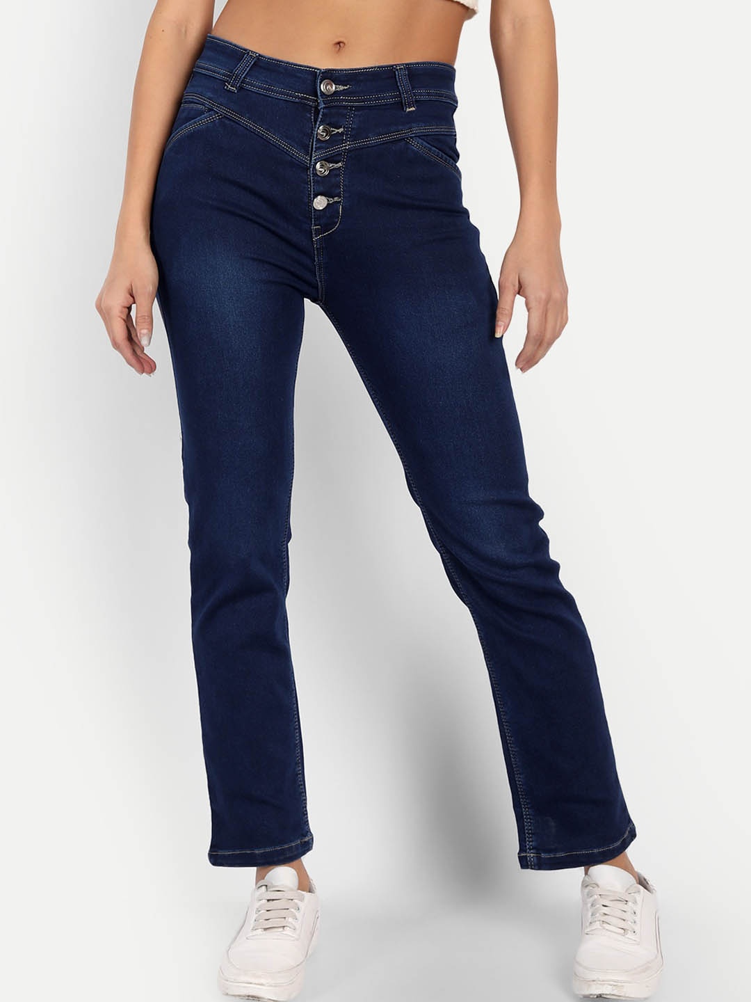 

Next One Women Comfort Straight Fit High-Rise Stretchable Cotton Jeans, Navy blue