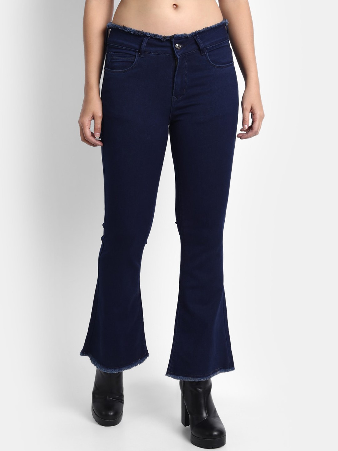 

Next One Women Comfort Bootcut High-Rise Stretchable Cotton Denim Jeans, Navy blue