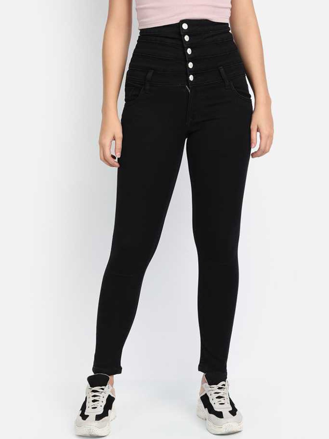 

Next One Women Comfort Skinny Fit High-Rise Stretchable Cotton Jeans, Black