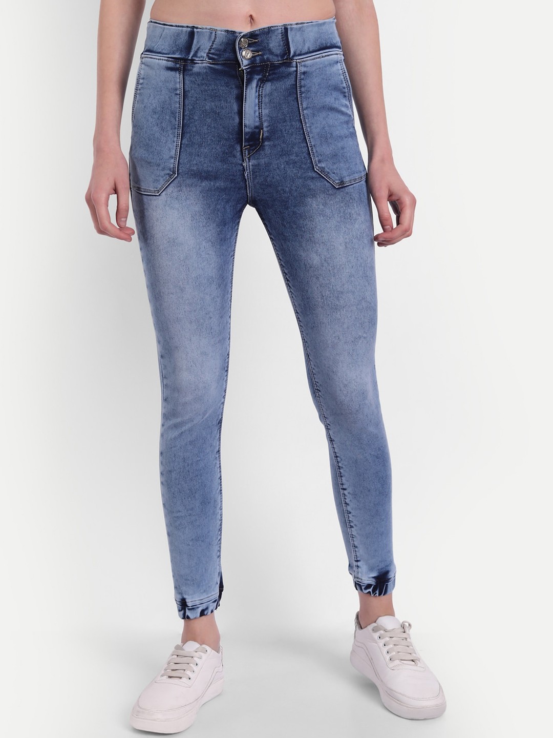 

Next One Women Comfort Skinny Fit High-Rise Heavy Fade Stretchable Cotton Jeans, Blue