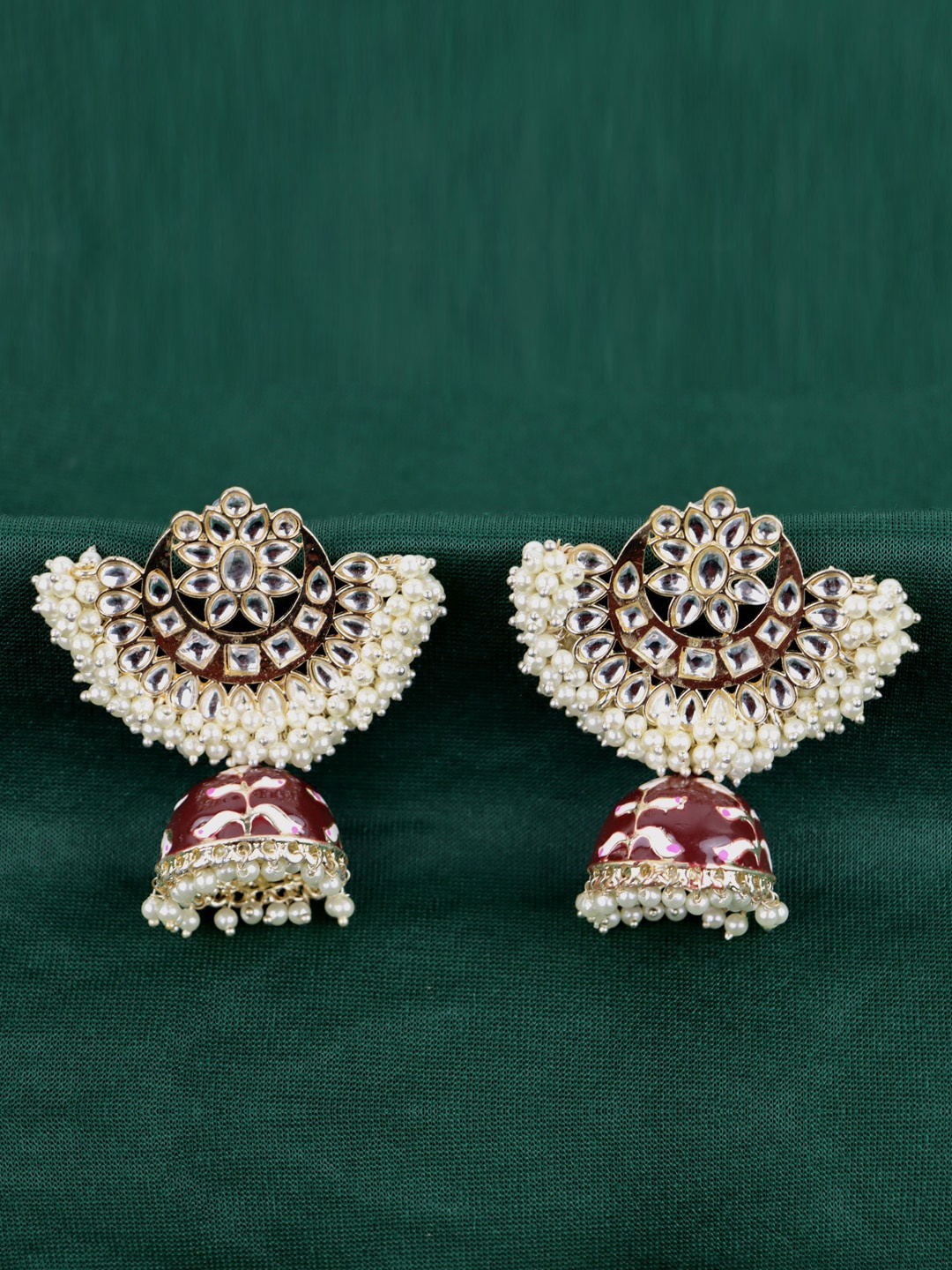 

VAGHBHATT Traditional Moon Shape Gold Plated Classic Jhumkas, Maroon