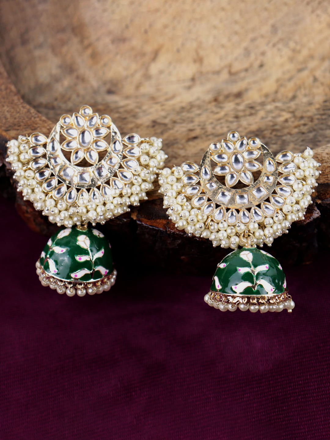 

VAGHBHATT Gold-Plated Classic Jhumkas Earrings, Green