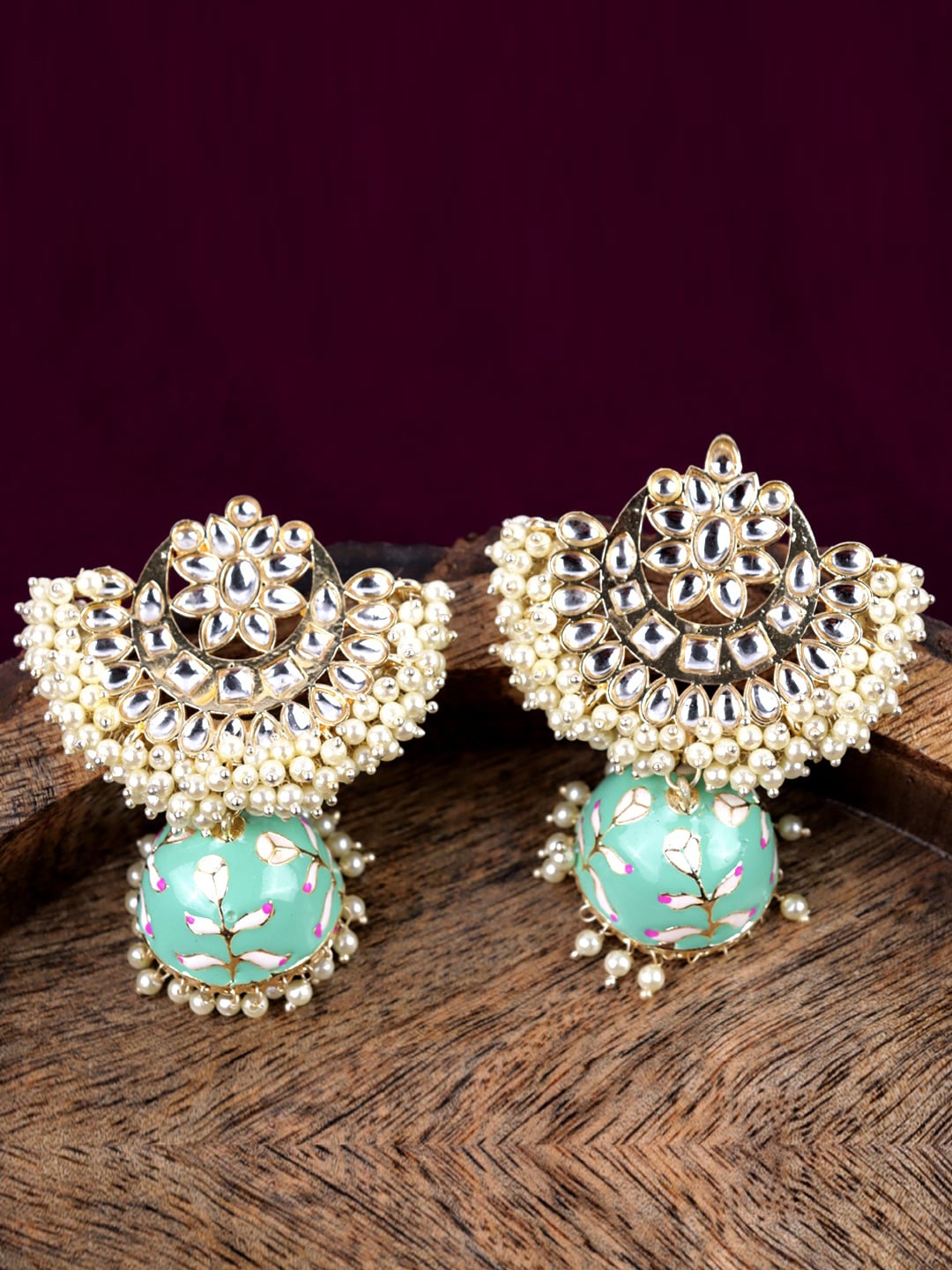 

VAGHBHATT Gold-Plated Classic Jhumkas Earrings, Sea green