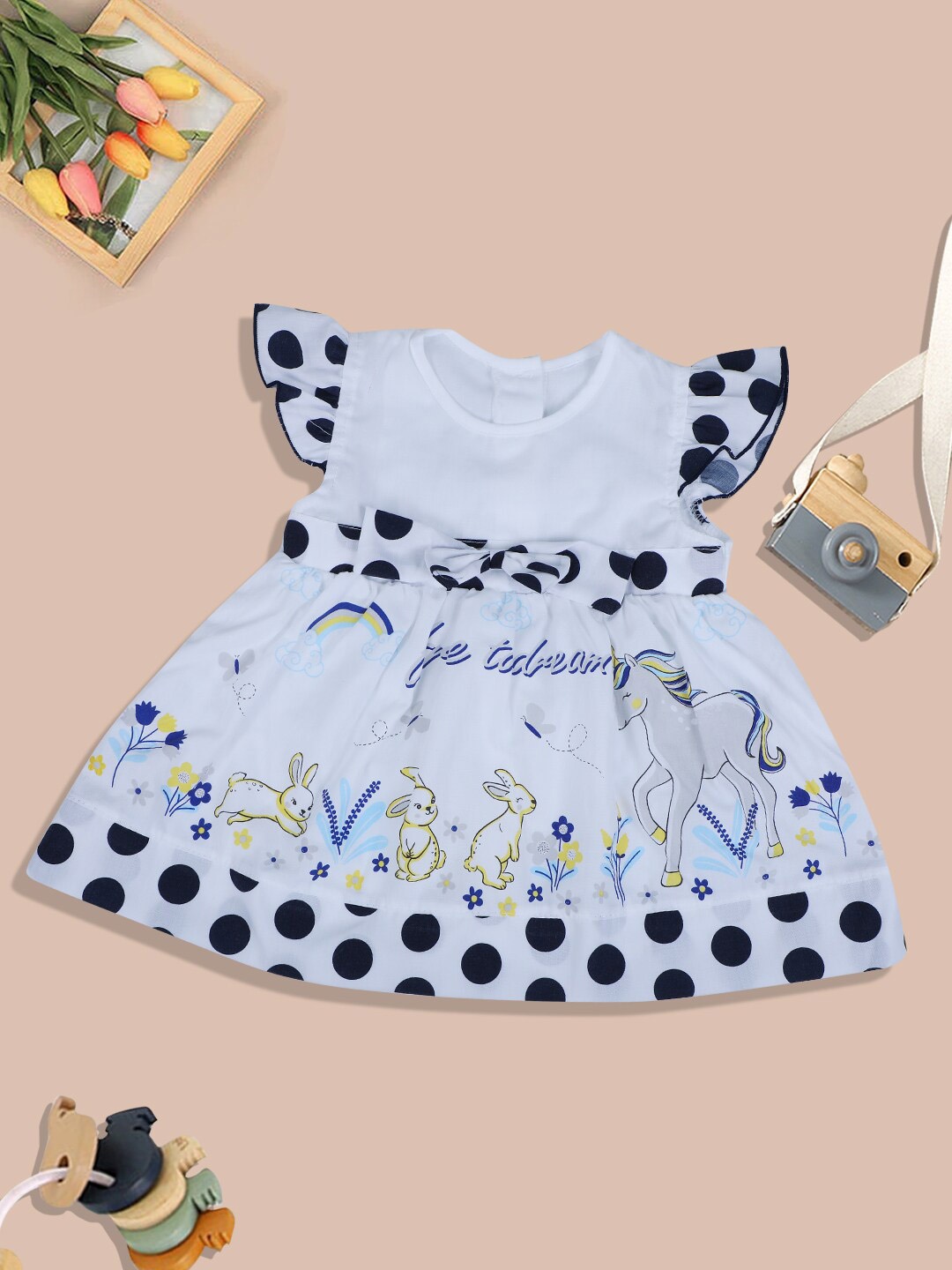

Baby Moo Infant Girls Conversational Printed Cotton Fit And Flare Dress, Black