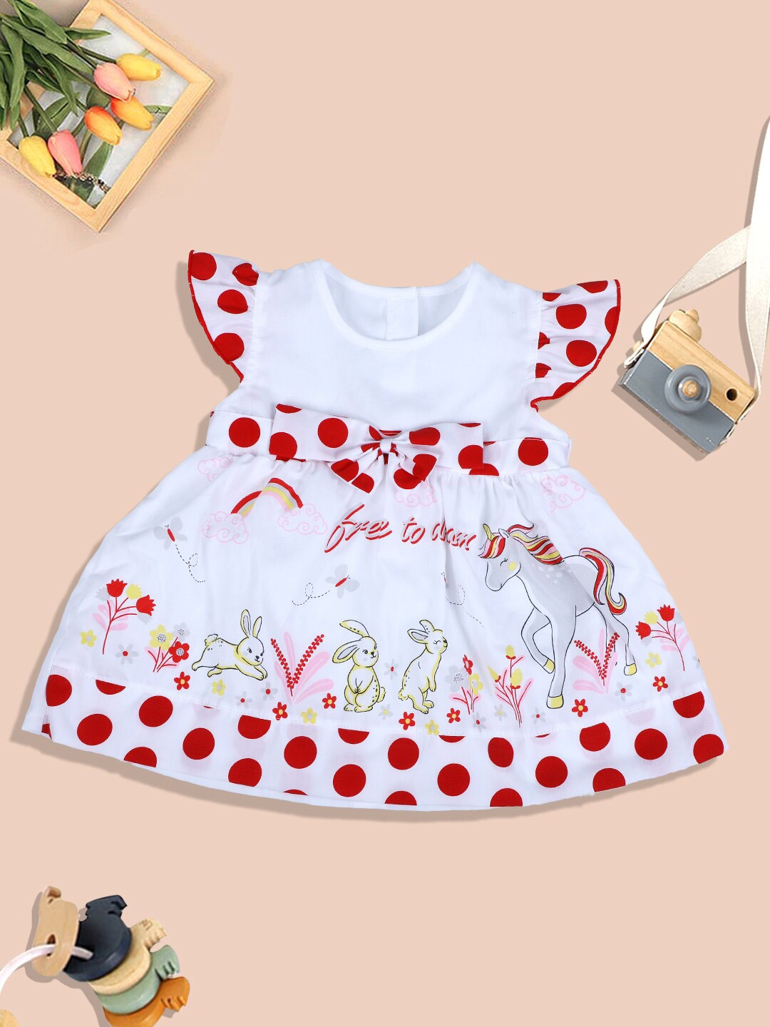 

Baby Moo Infant Polka Dots Printed Dress, Red