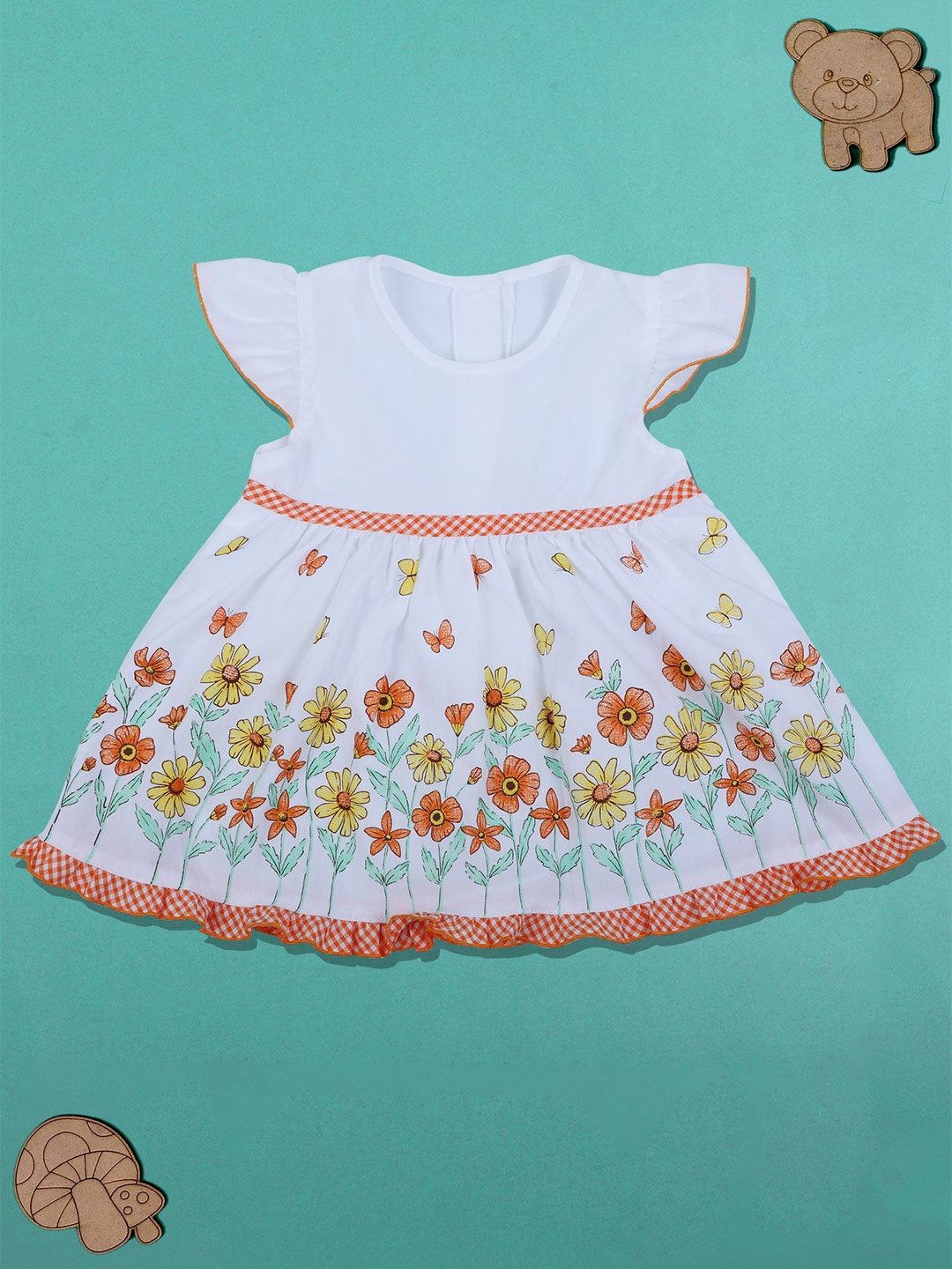 

Baby Moo Round Neck Floral Printed Dress, Peach
